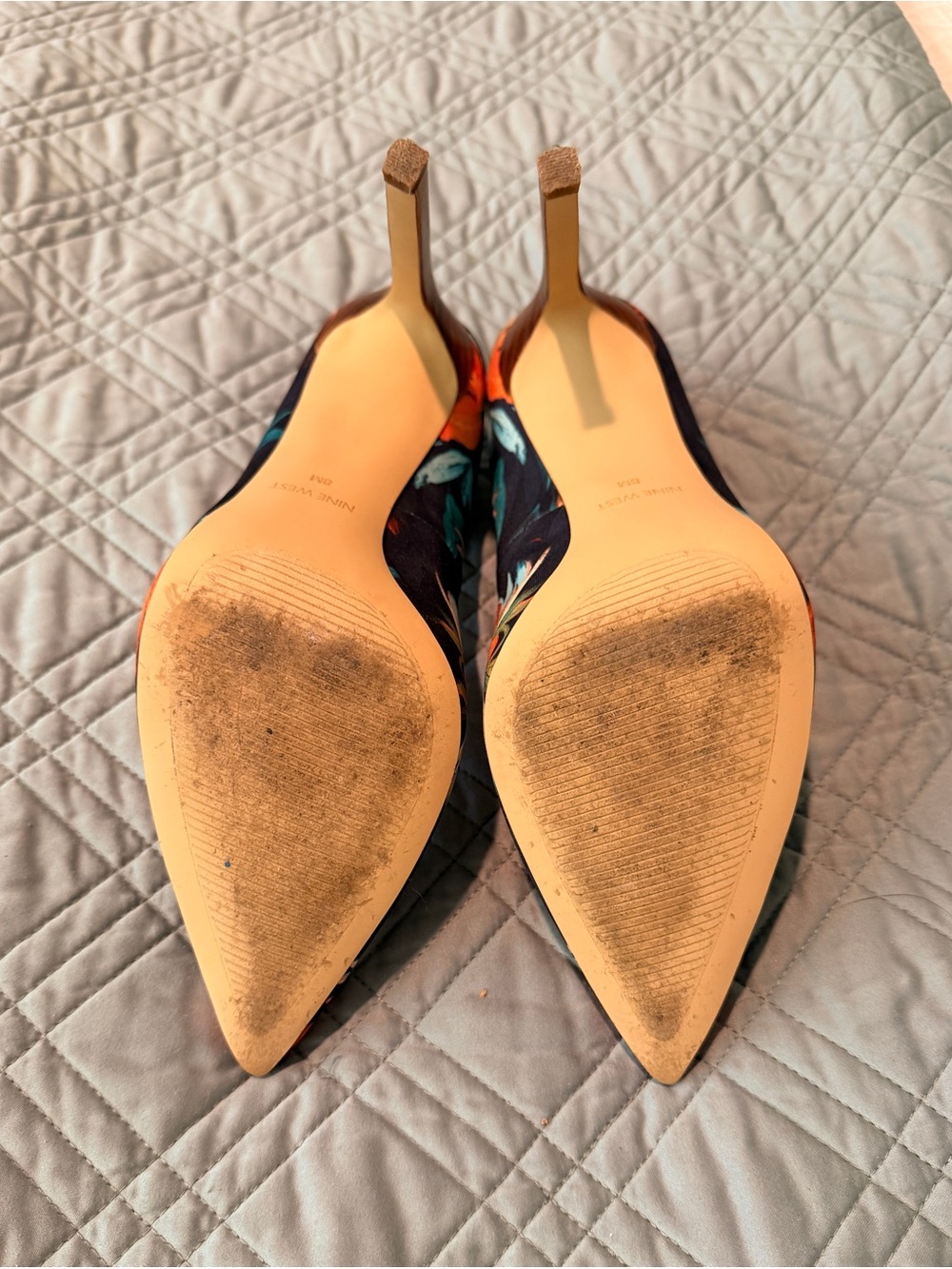 Nine West Navy Floral Pointed-Toe Pumps with Orange Accents - Picture 7 of 9